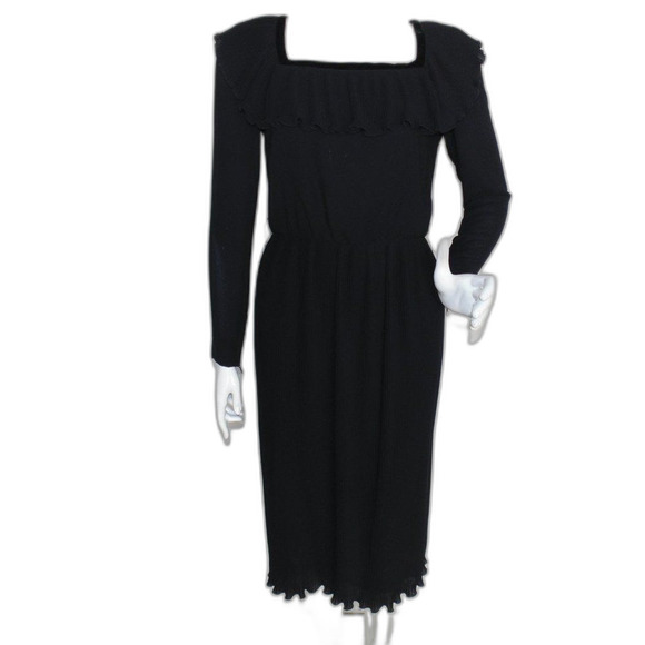 JEAN-LOUIS SCHERRER/JLS Boutique Dress, 38/S, Black, Pleat skirt, Ruffle neck - Picture 1 of 15